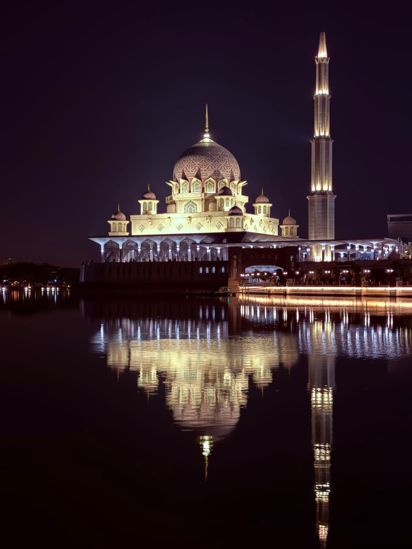Illuminated Malaysian mosque at night