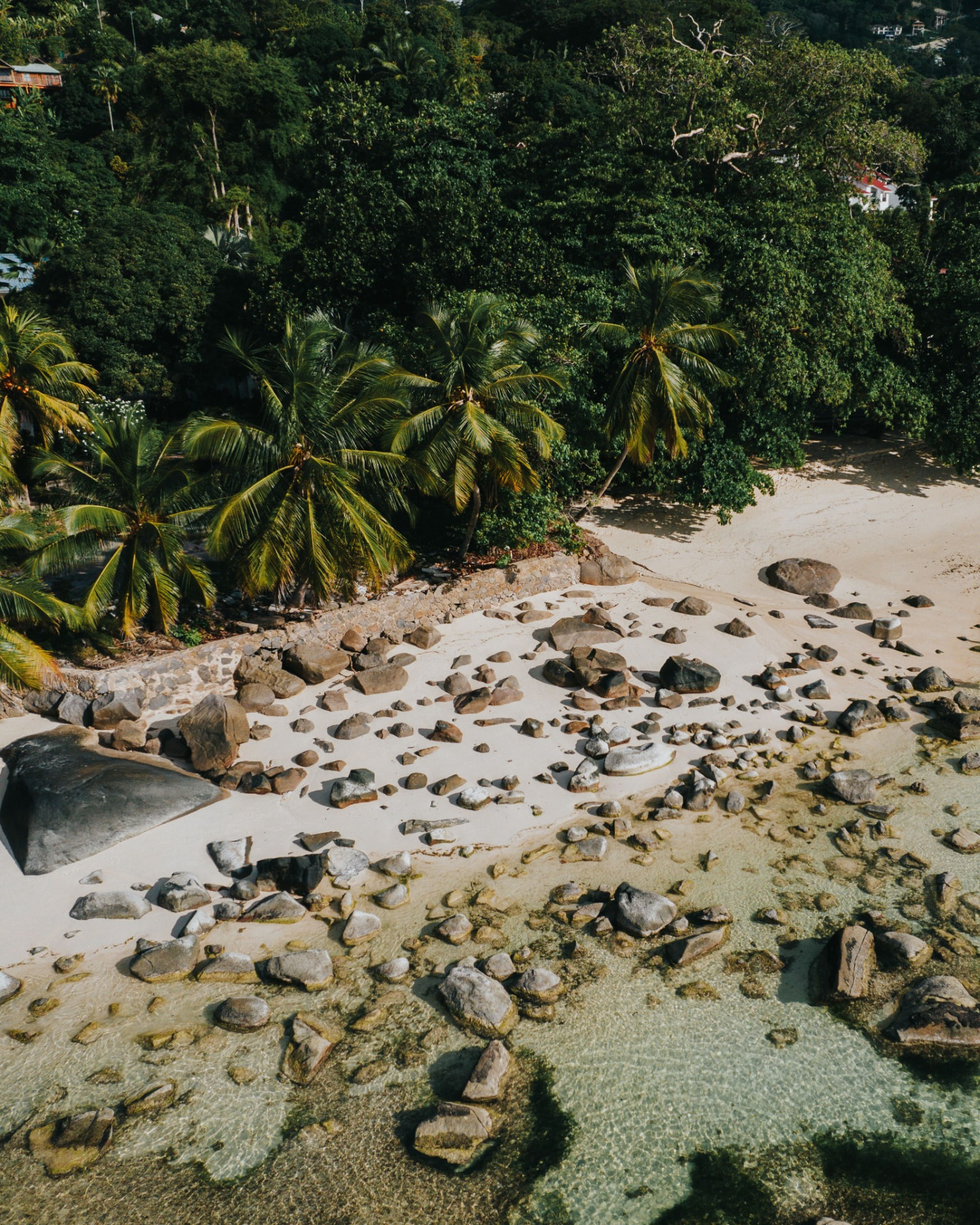 Rocky turquoise shoreline in Seychelles